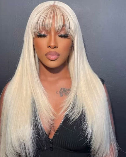 Junoda 613 Blonde Human Hair Wig with Bangs Colored Straight Wig with Fringe junoda