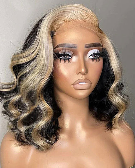Junoda 613 Honey Blonde Skunk Stripe Bob Wig Body Wave 4x4 13x4 Lace Front Human Hair Wigs junoda