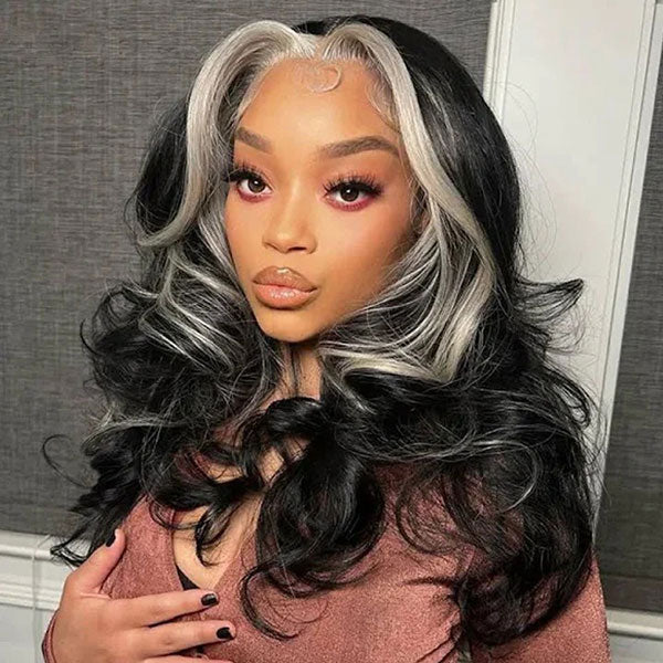 Junoda 613 Honey Blonde Skunk Stripe Bob Wig Body Wave 4x4 13x4 Lace Front Human Hair Wigs junoda