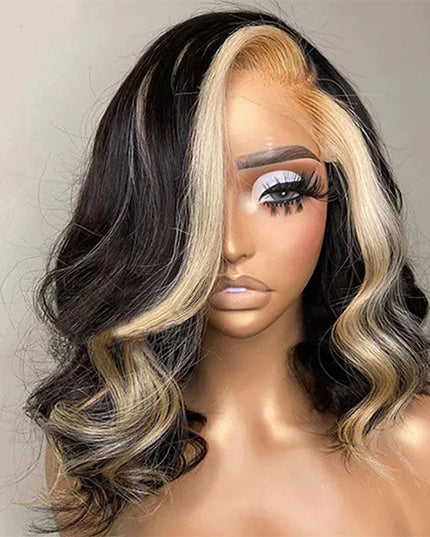 Junoda 613 Honey Blonde Skunk Stripe Bob Wig Body Wave 4x4 13x4 Lace Front Human Hair Wigs junoda