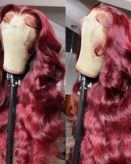 Junoda 99J Burgundy Red Body Wave Lace Part Wig Affordable Colored Human Hair Wigs junoda