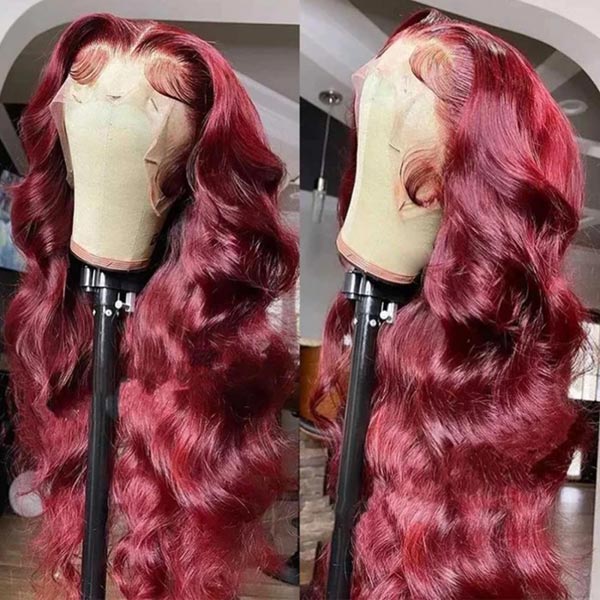 Junoda 99J Burgundy Red Body Wave Lace Part Wig Affordable Colored Human Hair Wigs junoda
