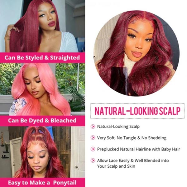 Junoda 99J Burgundy Red Body Wave Lace Part Wig Affordable Colored Human Hair Wigs junoda