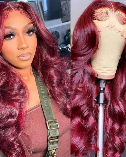 Junoda 99J Burgundy Red Body Wave Lace Part Wig Affordable Colored Human Hair Wigs junoda