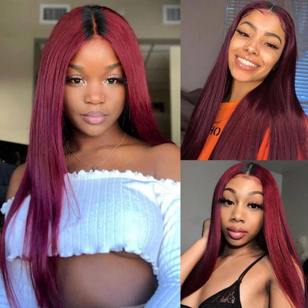 Junoda 99J Straight U Part Wig Affordable Burgundy Red Color Human Hair Wigs for Women junoda