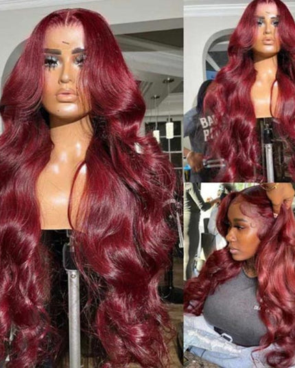 Junoda 99j Body Wave Wear & Go Wig Burgundy Red Color Human Hair Pre Cut Lace Glueless Wig junoda