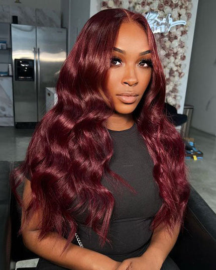 Junoda 99j Body Wave Wear & Go Wig Burgundy Red Color Human Hair Pre Cut Lace Glueless Wig junoda