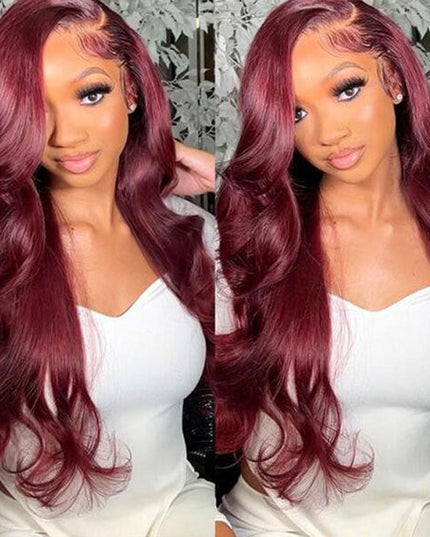 Junoda 99j Body Wave Wear & Go Wig Burgundy Red Color Human Hair Pre Cut Lace Glueless Wig junoda