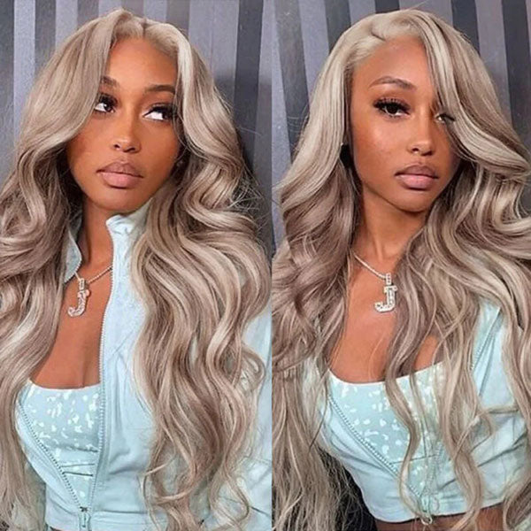 Junoda Ash Blonde Brown Wig With Blonde Highlights P4/613 Body Wave Lace Front Wigs Human Hair junoda