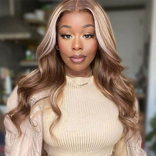Junoda Ash Blonde Brown Wig With Blonde Highlights P4/613 Body Wave Lace Front Wigs Human Hair junoda