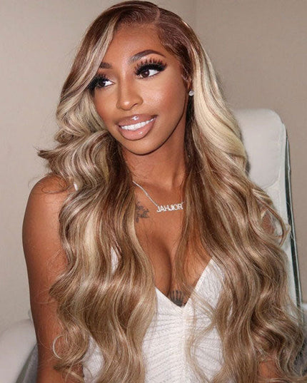 Junoda Ash Blonde Brown Wig With Blonde Highlights P4/613 Body Wave Lace Front Wigs Human Hair junoda