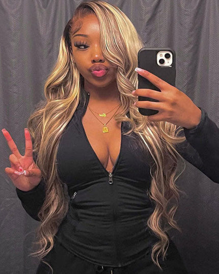 Junoda Ash Blonde Brown Wig With Blonde Highlights P4/613 Body Wave Lace Front Wigs Human Hair junoda