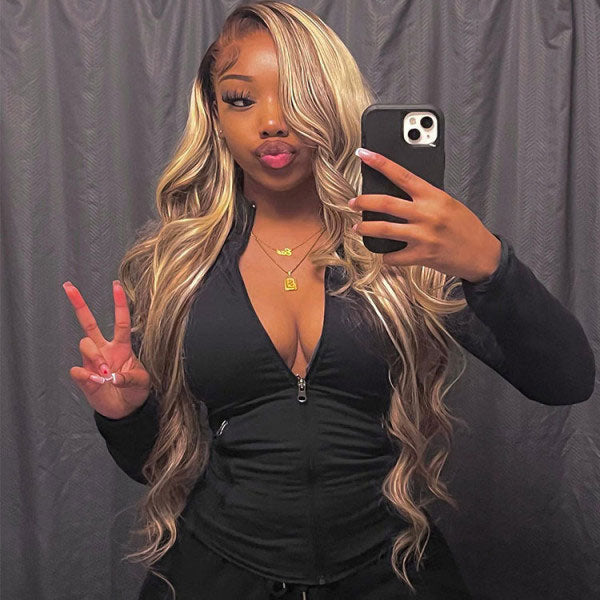 Junoda Ash Blonde Brown Wig With Blonde Highlights P4/613 Body Wave Lace Front Wigs Human Hair junoda
