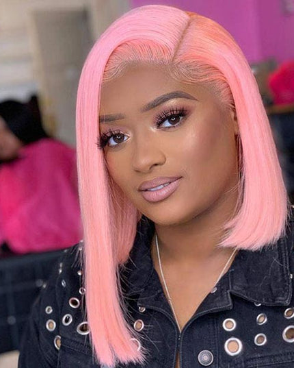 Junoda Baby Pink Bob Wig Shoulder Length Short Straight Lace Front Human Hair Wigs junoda