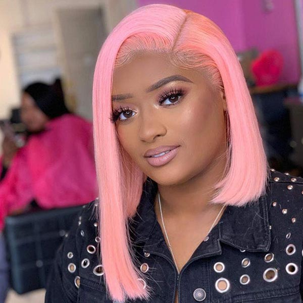 Junoda Baby Pink Bob Wig Shoulder Length Short Straight Lace Front Human Hair Wigs junoda