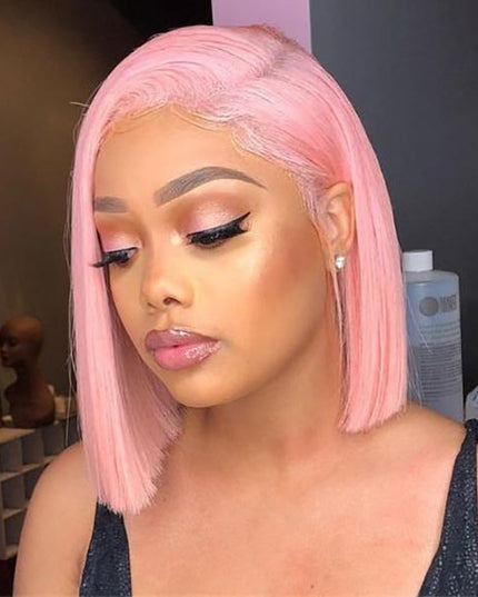Junoda Baby Pink Bob Wig Shoulder Length Short Straight Lace Front Human Hair Wigs junoda