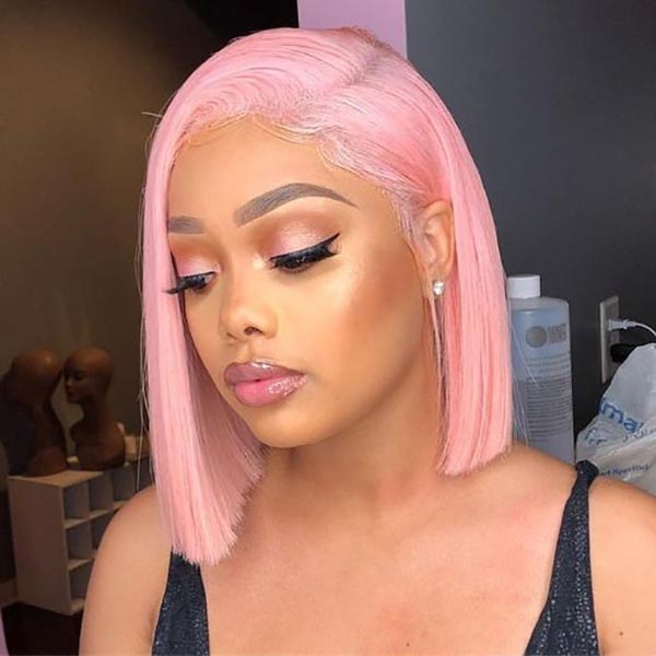 Junoda Baby Pink Bob Wig Shoulder Length Short Straight Lace Front Human Hair Wigs junoda
