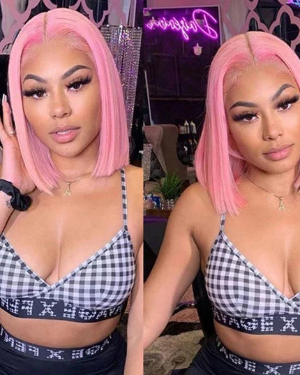 Junoda Baby Pink Bob Wig Shoulder Length Short Straight Lace Front Human Hair Wigs junoda