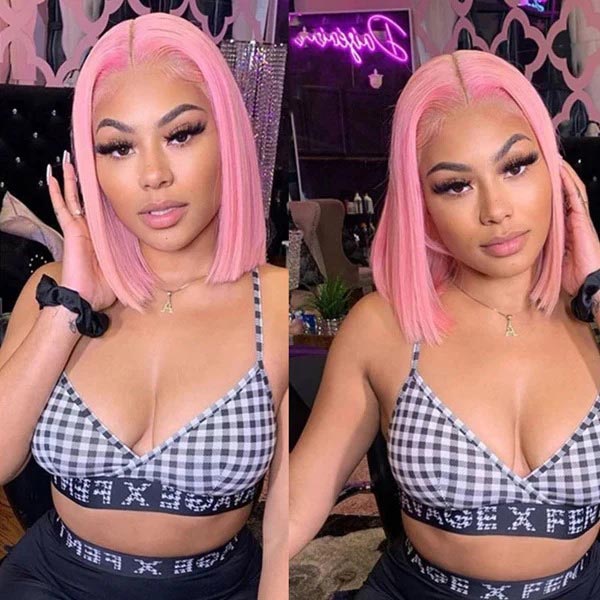 Junoda Baby Pink Bob Wig Shoulder Length Short Straight Lace Front Human Hair Wigs junoda