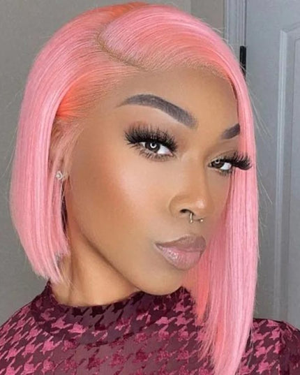 Junoda Baby Pink Bob Wig Shoulder Length Short Straight Lace Front Human Hair Wigs junoda