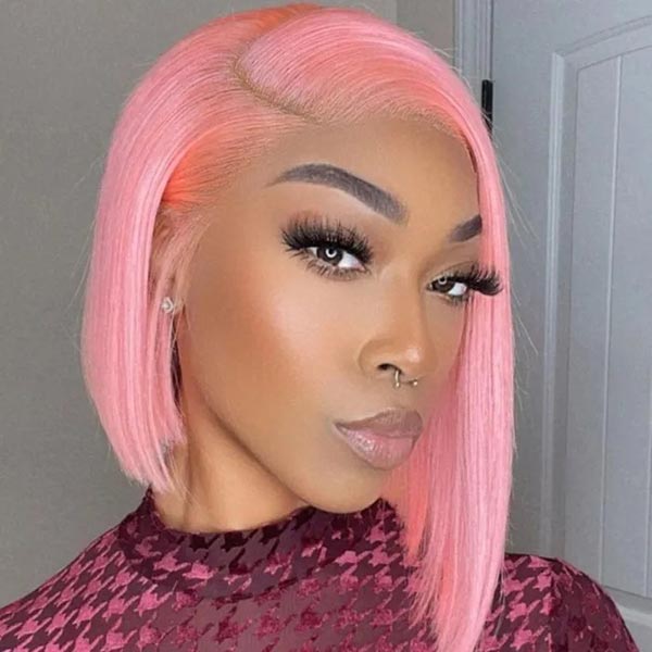Junoda Baby Pink Bob Wig Shoulder Length Short Straight Lace Front Human Hair Wigs junoda