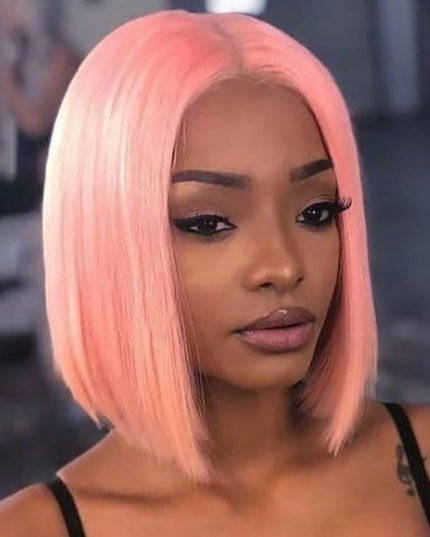 Junoda Baby Pink Bob Wig Shoulder Length Short Straight Lace Front Human Hair Wigs junoda