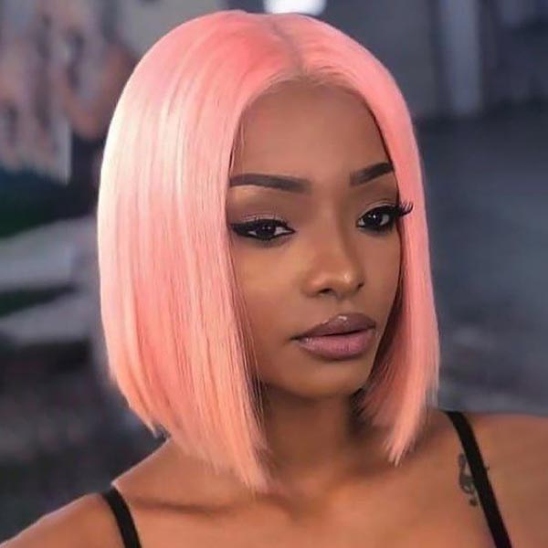 Junoda Baby Pink Bob Wig Shoulder Length Short Straight Lace Front Human Hair Wigs junoda