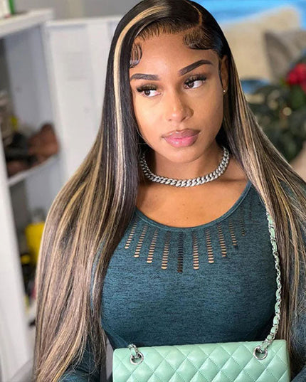 Junoda Balayage Highlight P1B/27 Mix Color Straight Human Hair Wigs Blonde with Black junoda