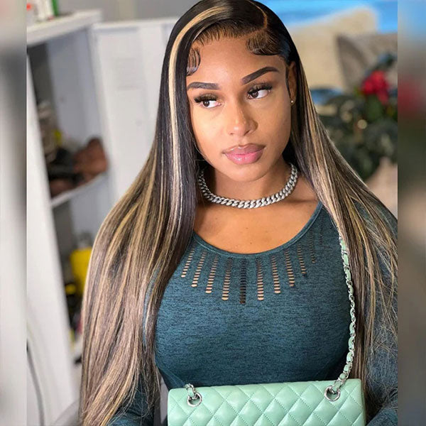Junoda Balayage Highlight P1B/27 Mix Color Straight Human Hair Wigs Blonde with Black junoda
