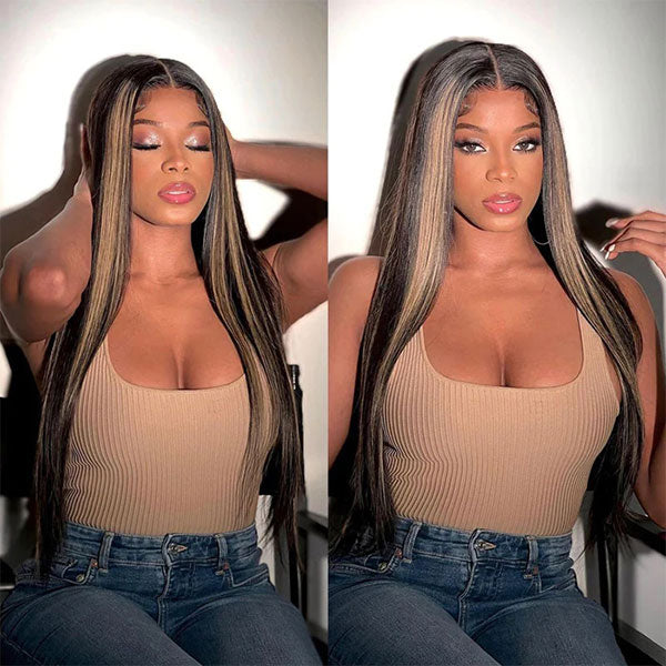 Junoda Balayage Highlight P1B/27 Mix Color Straight Human Hair Wigs Blonde with Black junoda
