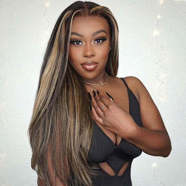 Junoda Balayage Highlight P1B/27 Mix Color Straight Human Hair Wigs Blonde with Black junoda