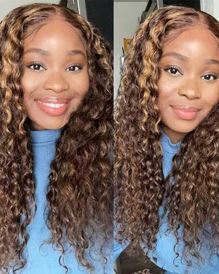 Junoda Water Wave Highlight Wear & Go Wig Pre Cut Lace Colored Human Hair Glueless Wigs junoda