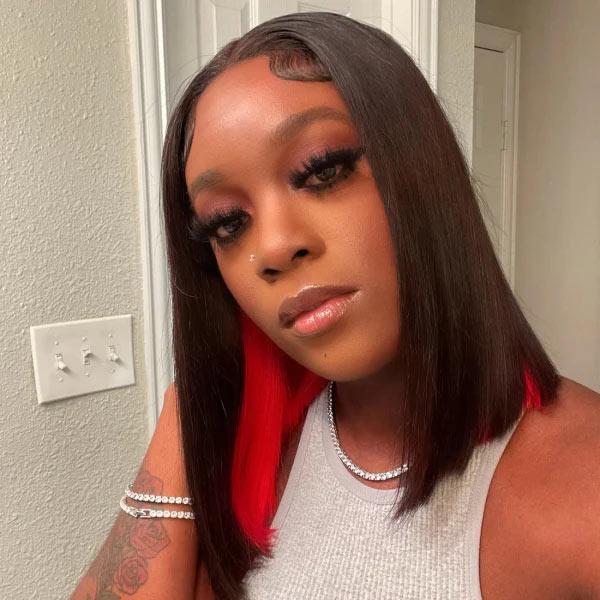 Junoda Black Hair with Red Cute Peekaboo Straight Bob Wig Colored Human Hair Wig junoda