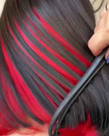 Junoda Black Hair with Red Cute Peekaboo Straight Bob Wig Colored Human Hair Wig junoda