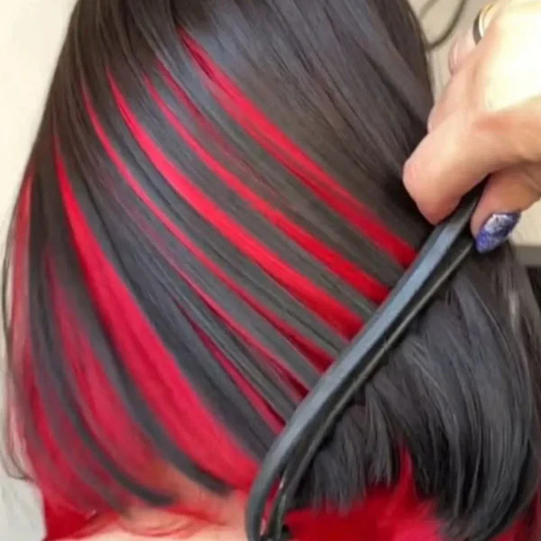 Junoda Black Hair with Red Cute Peekaboo Straight Bob Wig Colored Human Hair Wig junoda