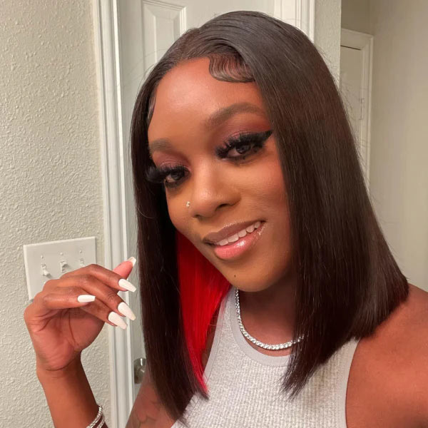 Junoda Black Hair with Red Cute Peekaboo Straight Bob Wig Colored Human Hair Wig junoda