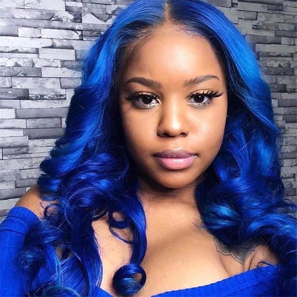 Junoda Blue Color Body Wave 4x4 13x4 Lace Front Wigs Pre Plucked Natural Hairline junoda
