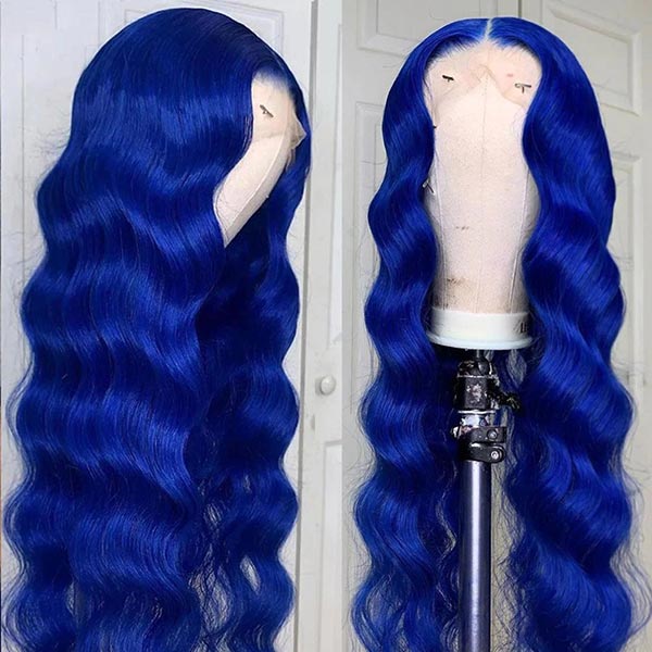 Junoda Blue Color Body Wave 4x4 13x4 Lace Front Wigs Pre Plucked Natural Hairline junoda
