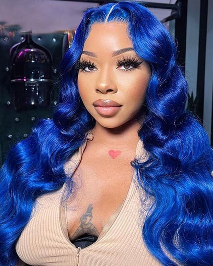 Junoda Blue Color Body Wave 4x4 13x4 Lace Front Wigs Pre Plucked Natural Hairline junoda