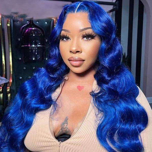 Junoda Blue Color Body Wave 4x4 13x4 Lace Front Wigs Pre Plucked Natural Hairline junoda