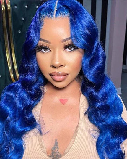 Junoda Blue Color Body Wave 4x4 13x4 Lace Front Wigs Pre Plucked Natural Hairline junoda