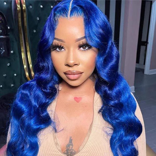 Junoda Blue Color Body Wave 4x4 13x4 Lace Front Wigs Pre Plucked Natural Hairline junoda