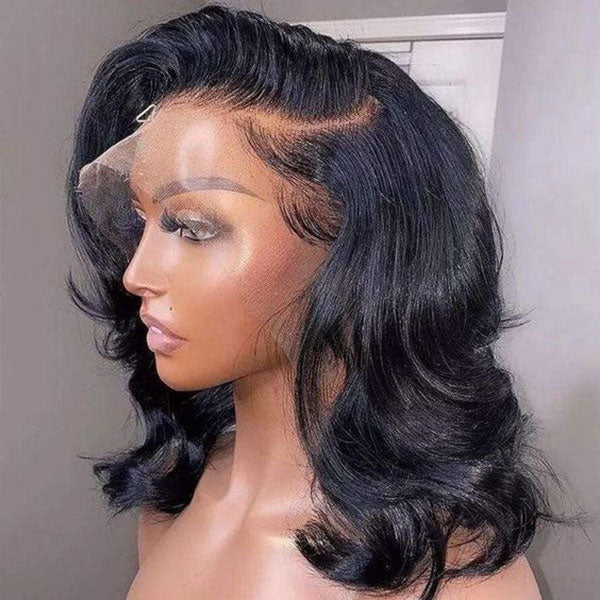 Junoda Body Wave C-Shaped Side Part Short Bob Lace Wig Pre Plucked Human Hair Wigs junoda