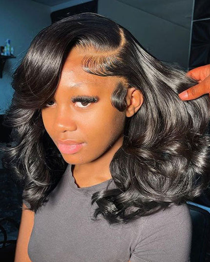 Junoda Body Wave C-Shaped Side Part Short Bob Lace Wig Pre Plucked Human Hair Wigs junoda