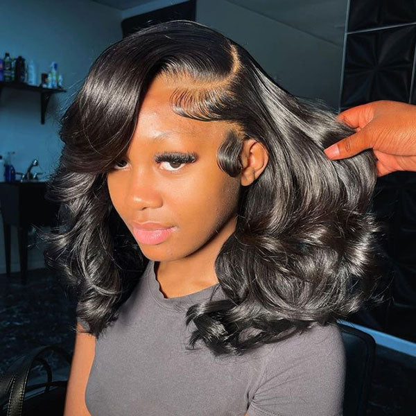 Junoda Body Wave C-Shaped Side Part Short Bob Lace Wig Pre Plucked Human Hair Wigs junoda