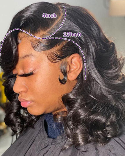 Junoda Body Wave C-Shaped Side Part Short Bob Lace Wig Pre Plucked Human Hair Wigs junoda