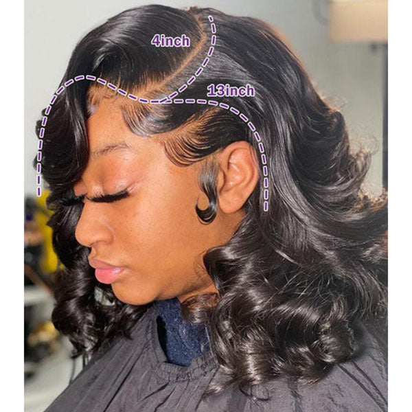 Junoda Body Wave C-Shaped Side Part Short Bob Lace Wig Pre Plucked Human Hair Wigs junoda