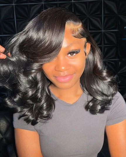Junoda Body Wave C-Shaped Side Part Short Bob Lace Wig Pre Plucked Human Hair Wigs junoda