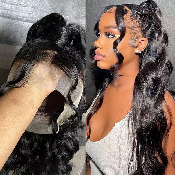Junoda Body Wave Human Hair Full Lace Wig Transparent Lace Pre Plucked Natural Hairline junoda