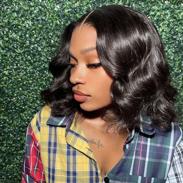 Junoda Body Wave Wear & Go Bob Wig Human Hair Glueless Pre Cut Lace Closure/Front Wig junoda